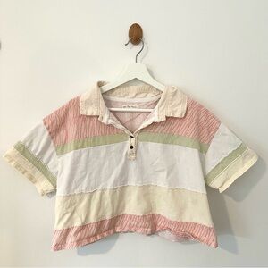 We The Free Color-Block Button Down Shirt - Pink, Green, Cream
